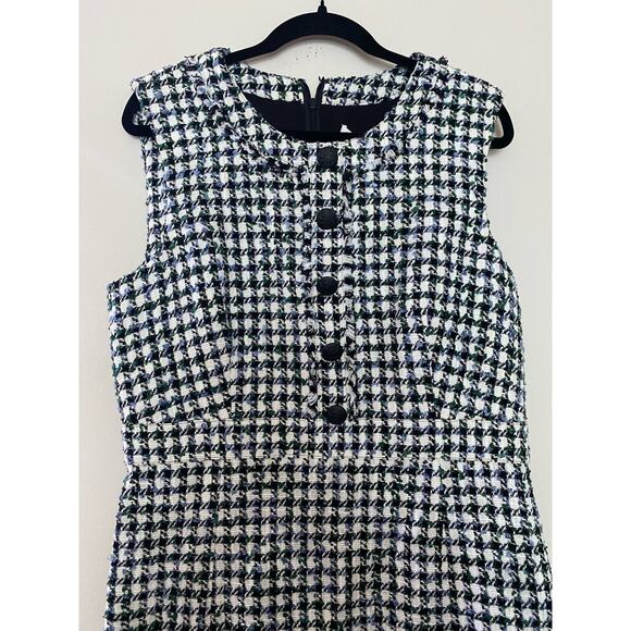 New Veronica Beard Julie Sleeveless Tweed Dress in Blue/Pinegrove Multi sz 12 - Picture 2 of 10
